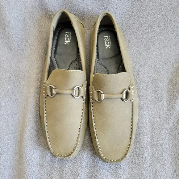NORDSTROM RACK Shoes Loafers Mens 10M Beige Leather Buckle Slip On M23320 - Picture 1 of 12